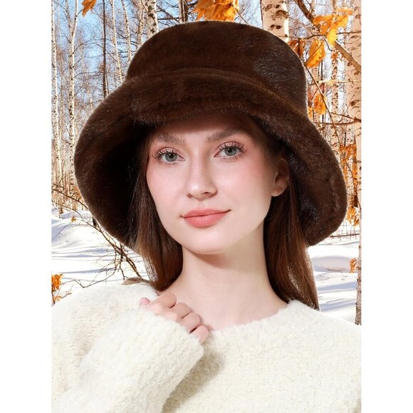 Women\'s Faux Fur Bucket Hat Compact Warm Short Plush Fisherman Cap main image 7